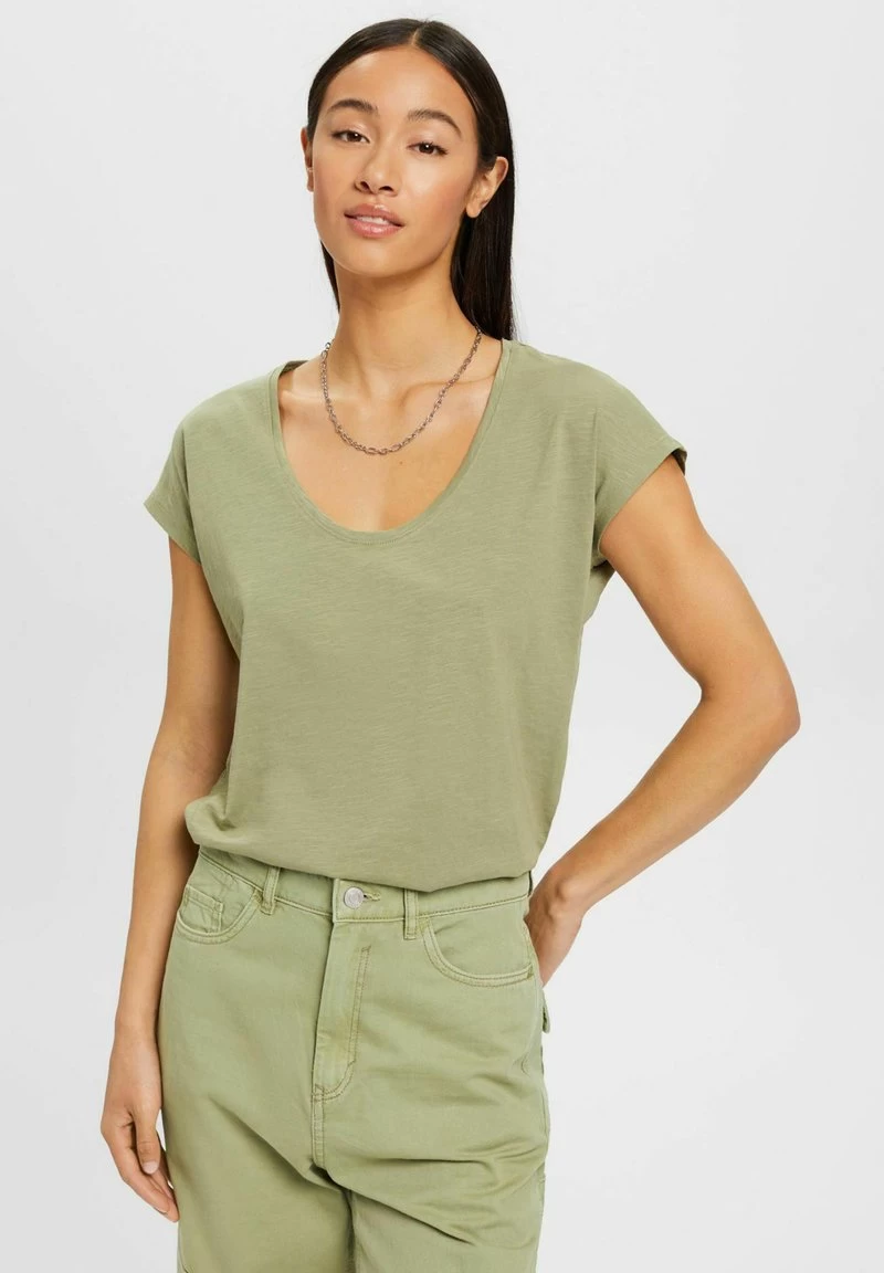 Edc By Esprit MIT U BOOTAUSSCHNITT - T-Shirt Basic - Light Khaki
