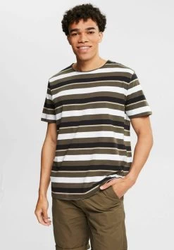 Edc By Esprit MIT STREIFENMUSTER - T-Shirt Print - Dark Khaki