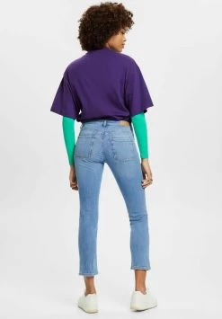 Edc By Esprit CROPPED MIT MITTELHOHEM BUND - Jeans Slim Fit - Blue Light Washed