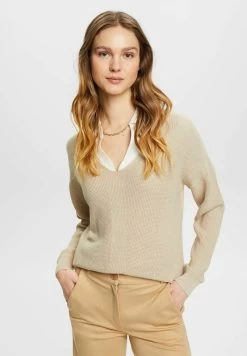 Edc By Esprit MIT V-AUSSCHNITT - Strickpullover - Light Taupe