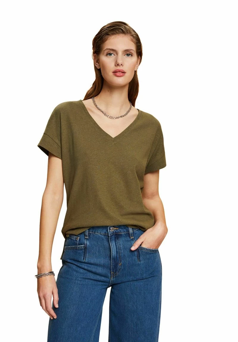 Edc By Esprit MIT V AUSSCHNITT - T-Shirt Basic - Khaki Green – Bild 2
