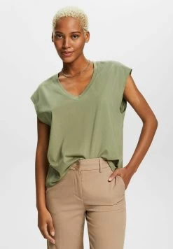 Edc By Esprit MIT V AUSSCHNITT - T-Shirt Basic - Light Khaki