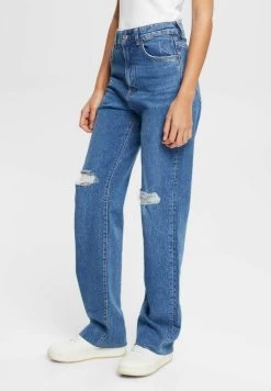 Edc By Esprit MIT DESTROYED EFFEKTEN - Jeans Straight Leg - Blue Dark Wash