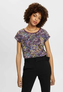 Edc By Esprit F SUS AOP SLUB - T-Shirt Print - Dark Purple