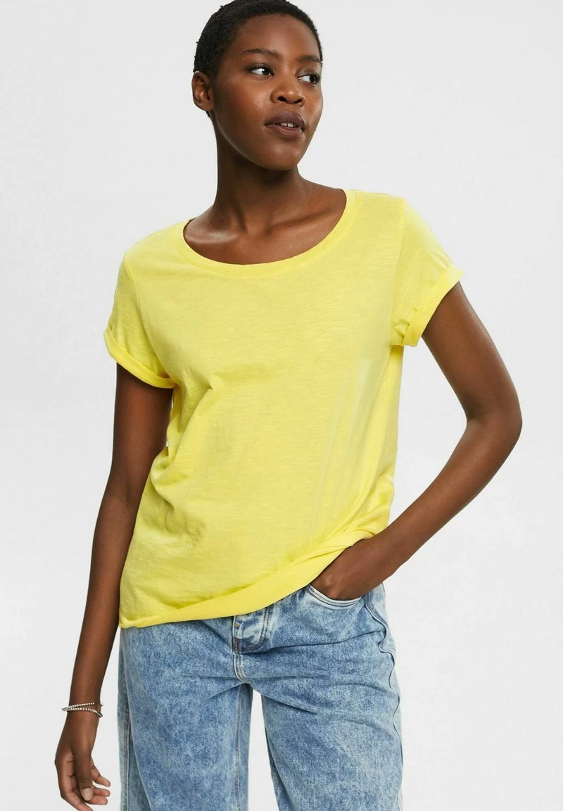 Edc By Esprit SLUB ROUND NECK - T-Shirt Basic - Light Yellow