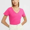Edc By Esprit SLUB V-NECK - T-Shirt Basic - Pink Fuchsia