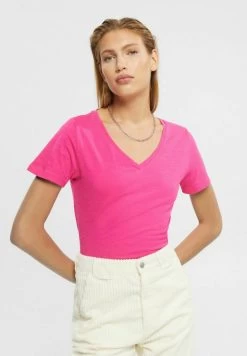 Edc By Esprit SLUB V-NECK - T-Shirt Basic - Pink Fuchsia