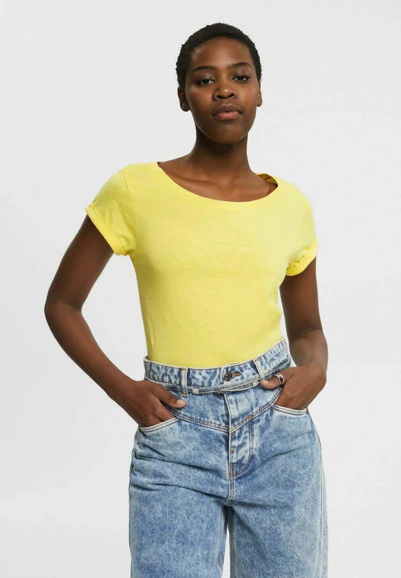 Edc By Esprit SLUB ROUND NECK - T-Shirt Basic - Light Yellow – Bild 5