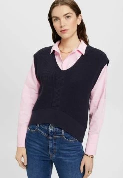 Edc By Esprit TANK MIT V-AUSSCHNITT - Strickpullover - Navy